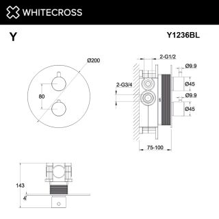 Смеситель термостат скрытого монтажа на 2 потребителя WHITECROSS Y Y1236NIB брашированный никель